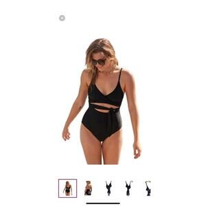 Aerie One Piece Full Coverage Wrap Swimsuit Black– Women's sz 6 Long EUC
